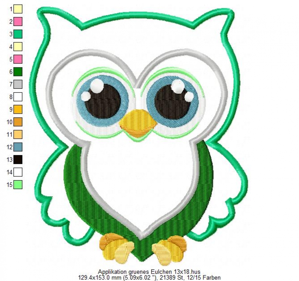 Preview: Applikation grünes Eulchen 13x18